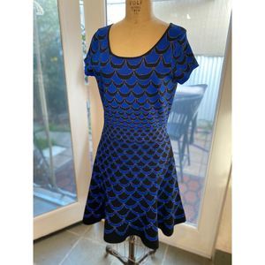 Diane von Furstenberg Alina Blu Black Silver Mermaid Fit & Flare Midi Dress SZ L